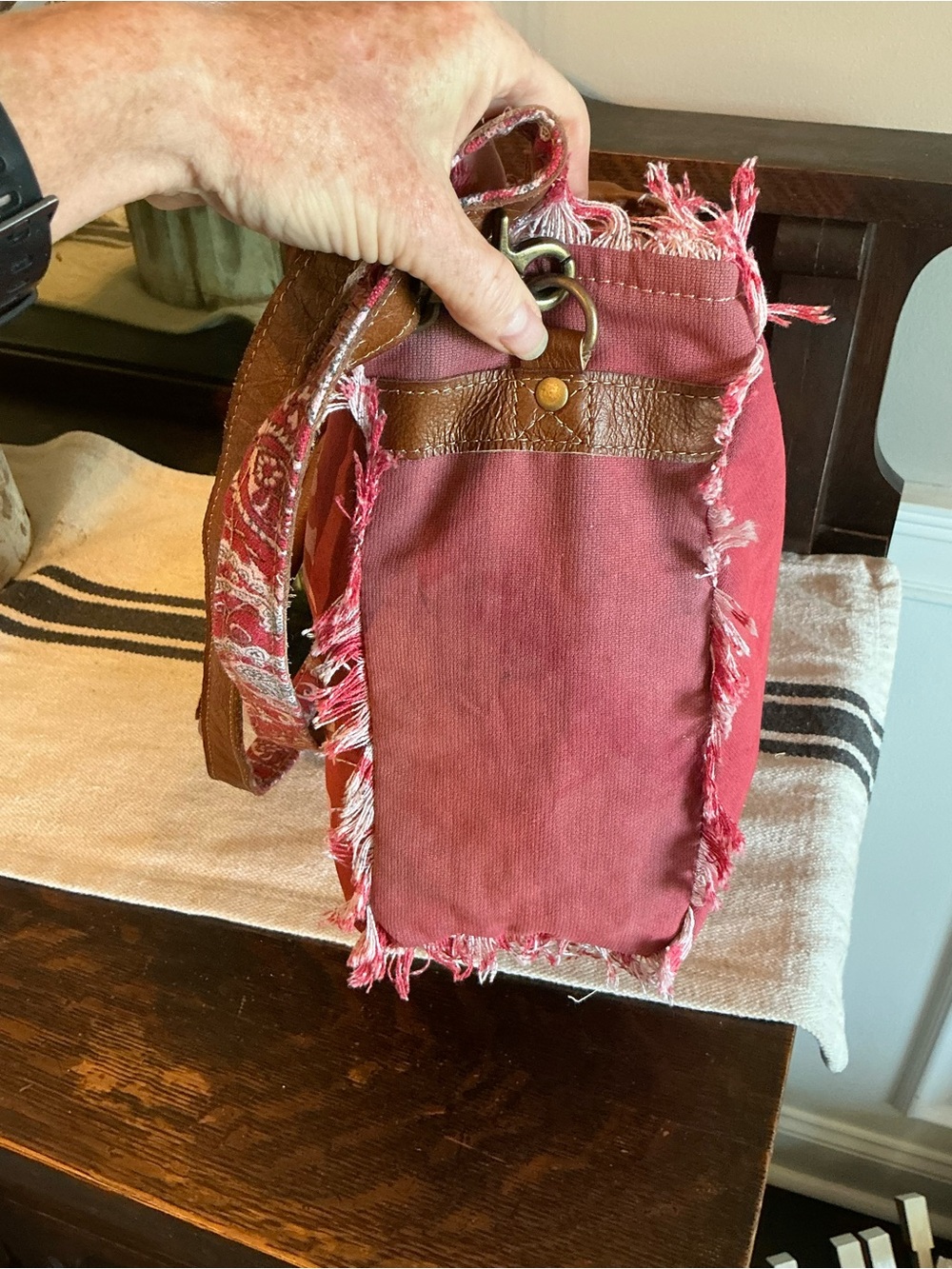 NWT Myra Bag Coastal Steel Upcyclyed Canvas Shoulder Bag Tote Crossbody Red $65 - Picture 10 of 15